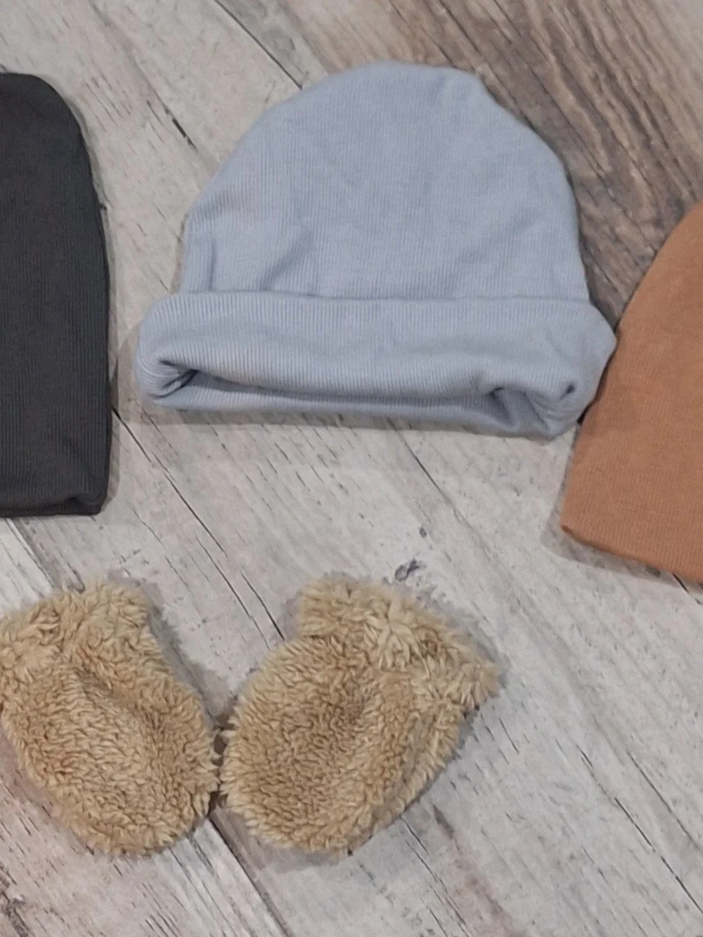Baby Beanie Hat Set Newborn Infant Ribbed Knit Beanies & Mittens Neutral  #542